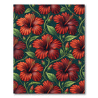Vibrant Red Hibiscus Floral Garden Rug