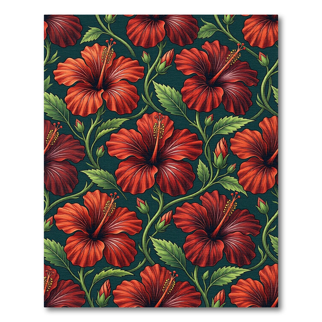Vibrant Red Hibiscus Floral Garden Rug