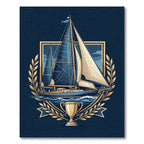 Regal Nautical Sailboat Trophy Emblem Rug