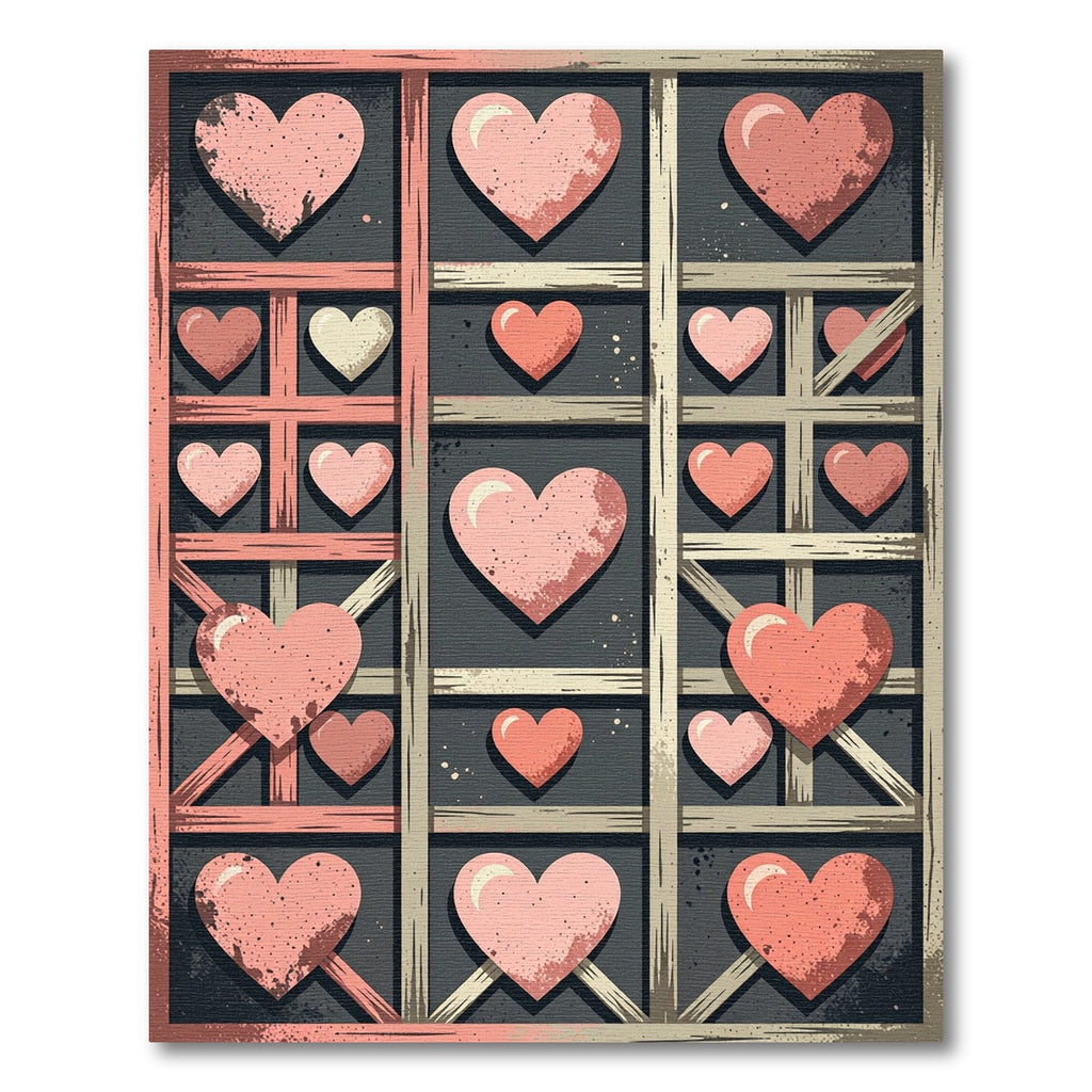 Distressed Pink Heart Grid Illustration Rug