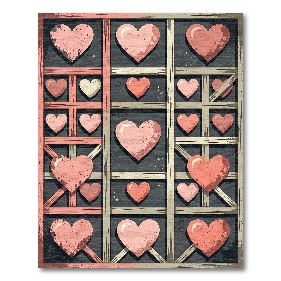 Distressed Pink Heart Grid Illustration Rug