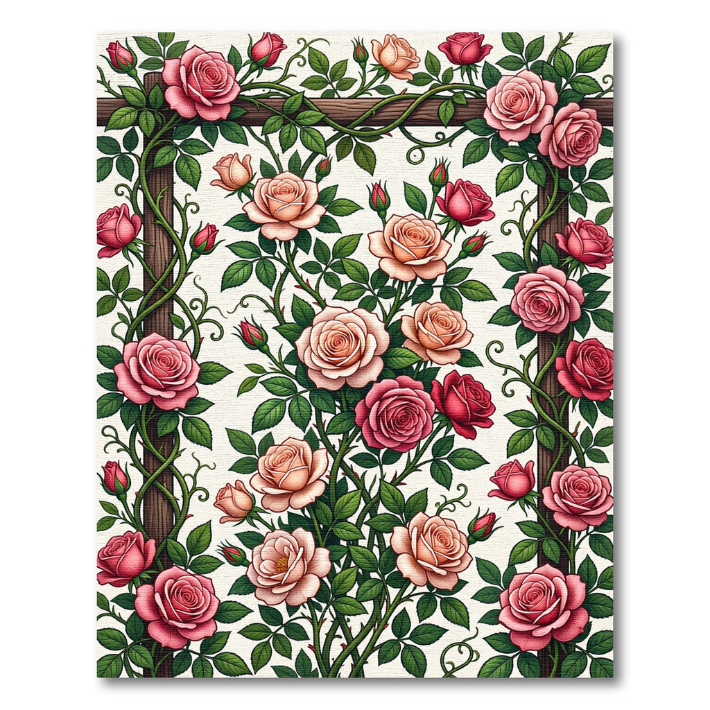 Romantic Pink Rose Trellis Floral Rug