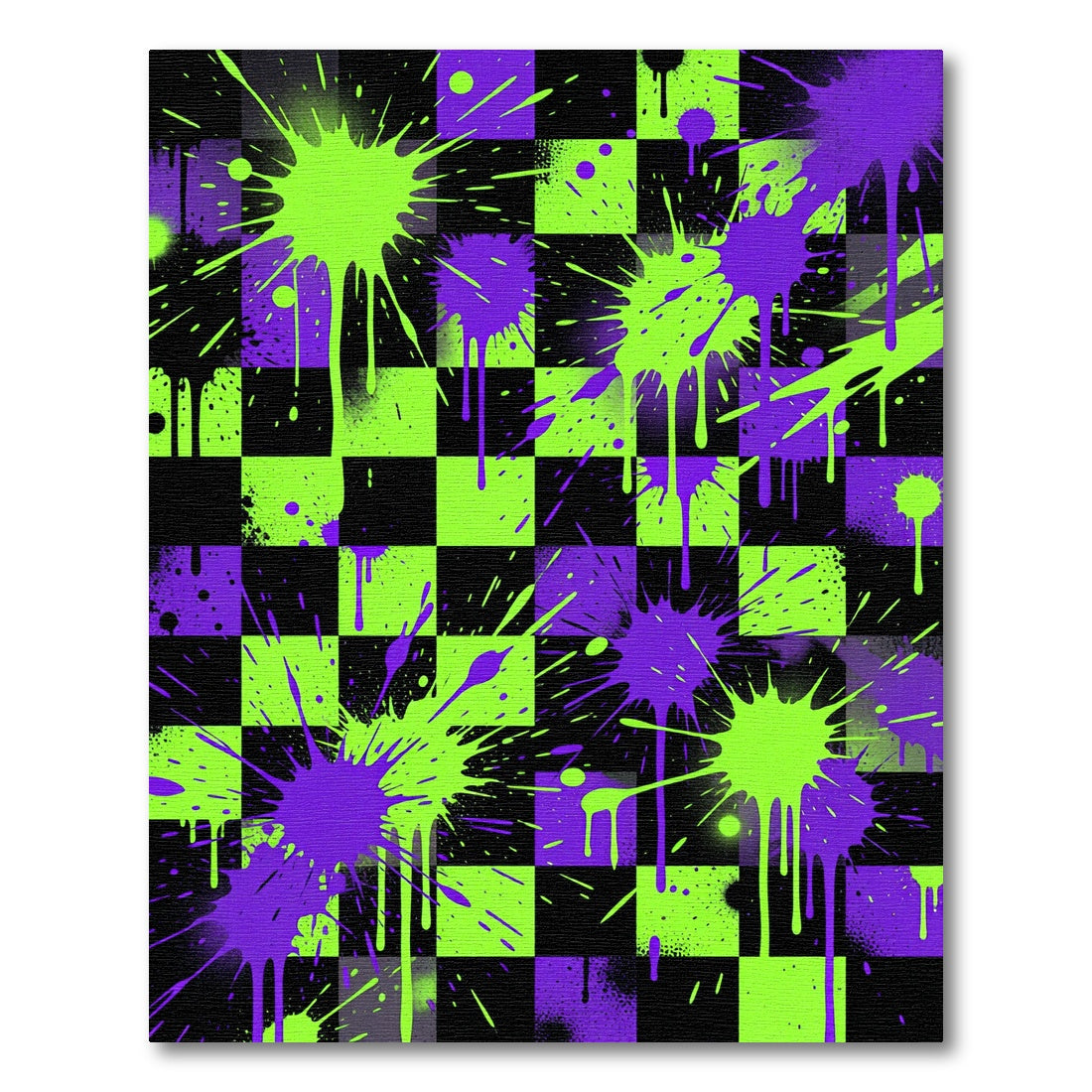 Neon Green and Purple Paint Splatter Rug