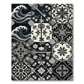 Black Cream Vintage Key Floral Tiles Rug