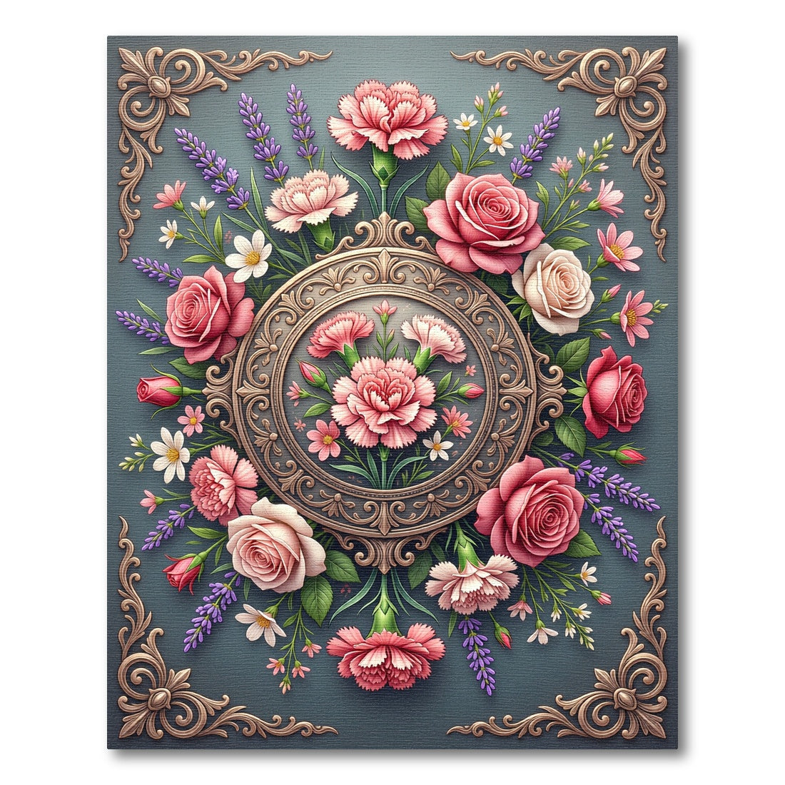 Elegant Pink Floral Rose Medallion Rug