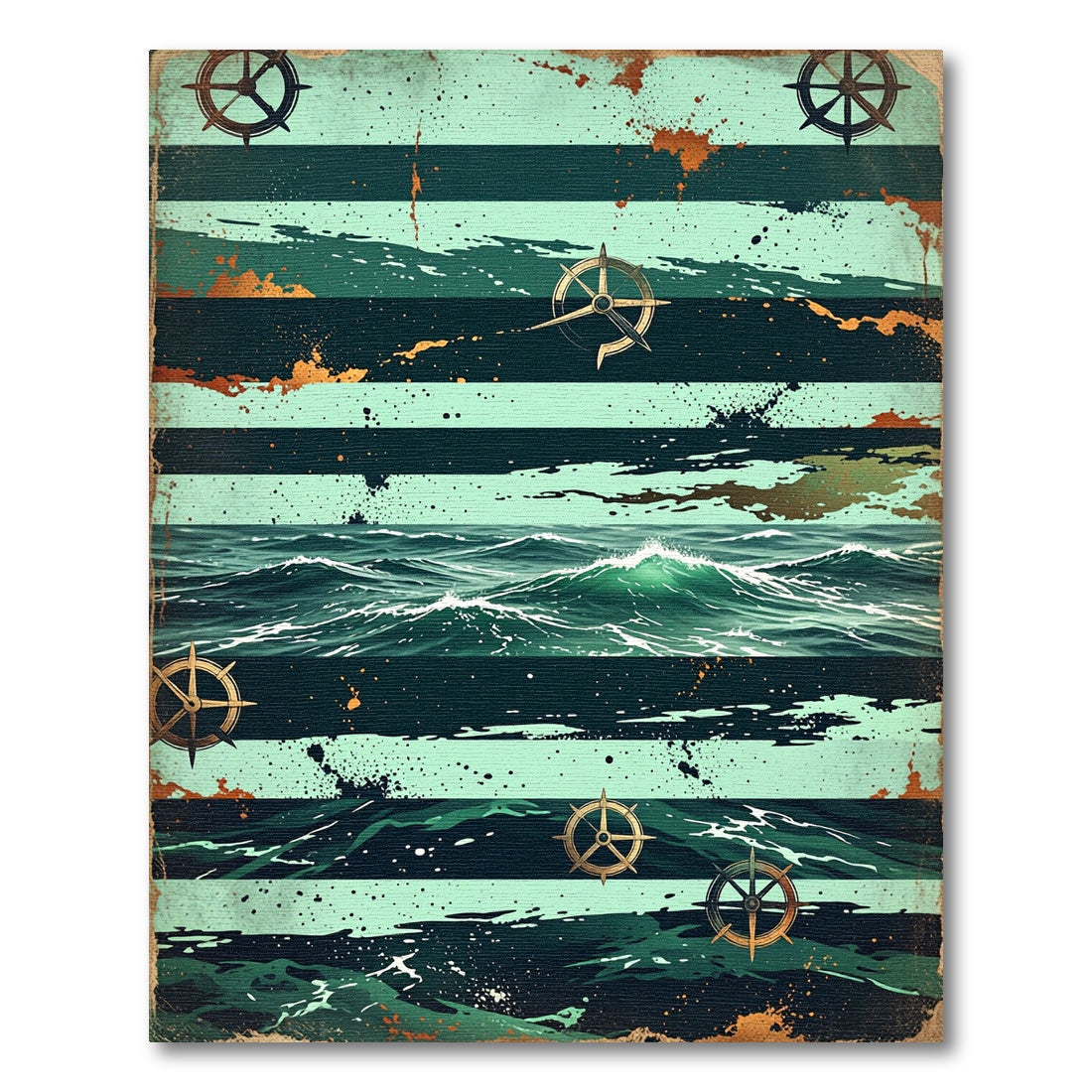 Nautical Deep Sea Stripe Compass Rug