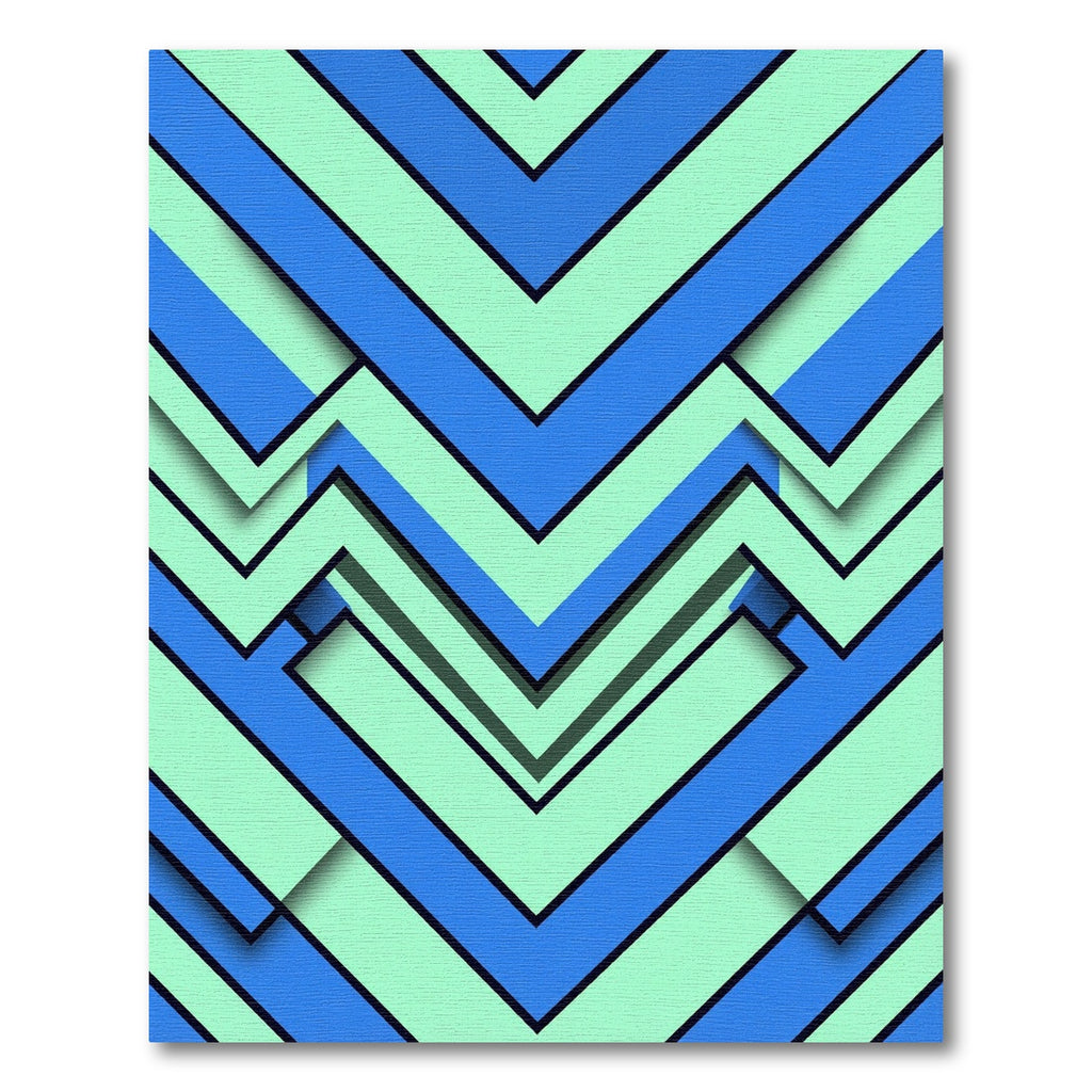 Geometric Mint and Azure Chevron Layered Rug