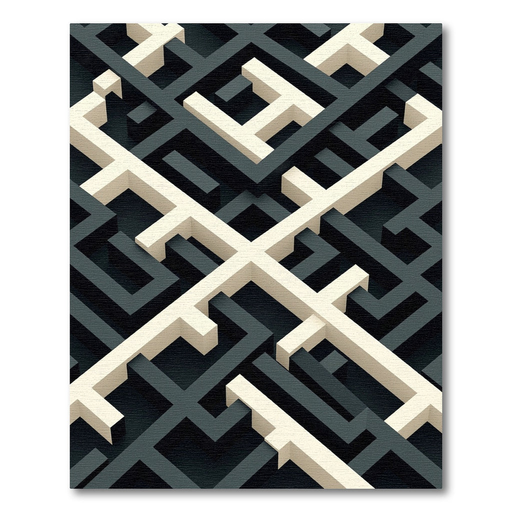 Modern Monochrome Geometric Interlocking Maze Rug
