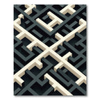 Modern Monochrome Geometric Interlocking Maze Rug