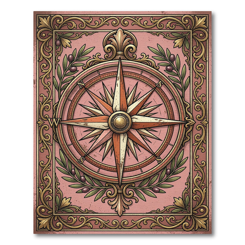 Vintage Blush Ornate Compass Rose Rug