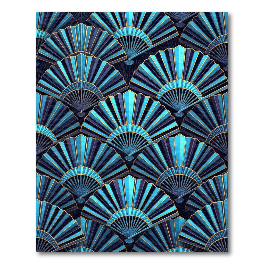 Art Deco Blue Gold Fan Repeat Rug