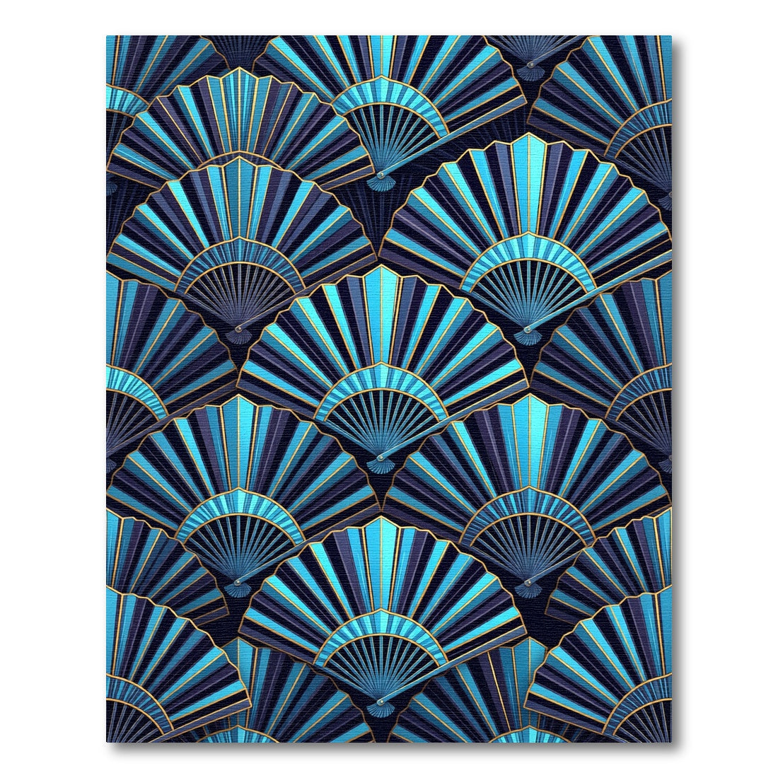 Art Deco Blue Gold Fan Repeat Rug