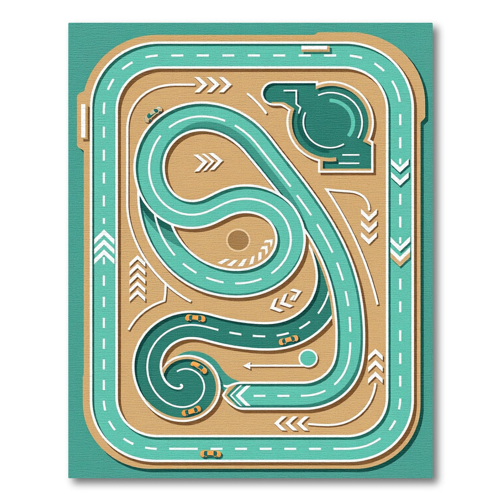 Playful Teal Automobile Race Track Rug