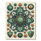 Emerald Golden Wealth Currency Emblem Medallion Rug