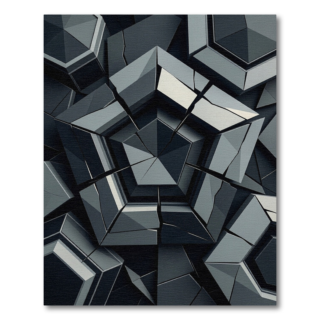 Monochrome Geometric Pentagonal Shattered Slate Rug