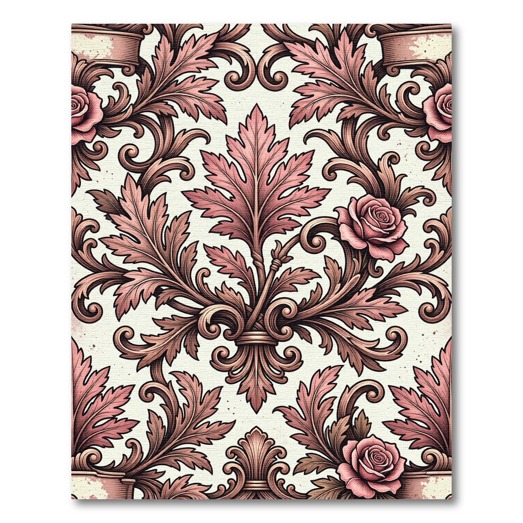 Vintage Pink Floral Acanthus Swirls Rug