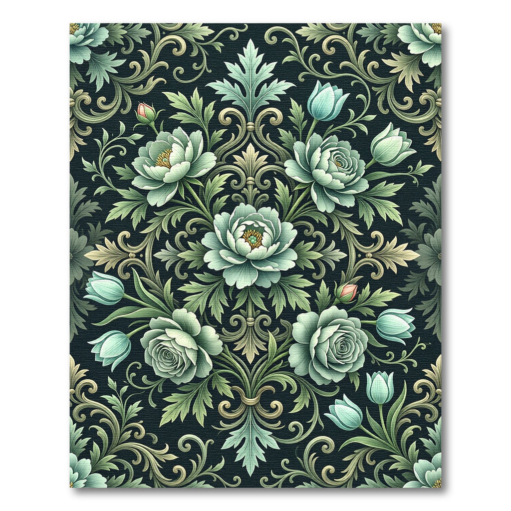 Pale Teal Floral Acanthus Swirl Rug