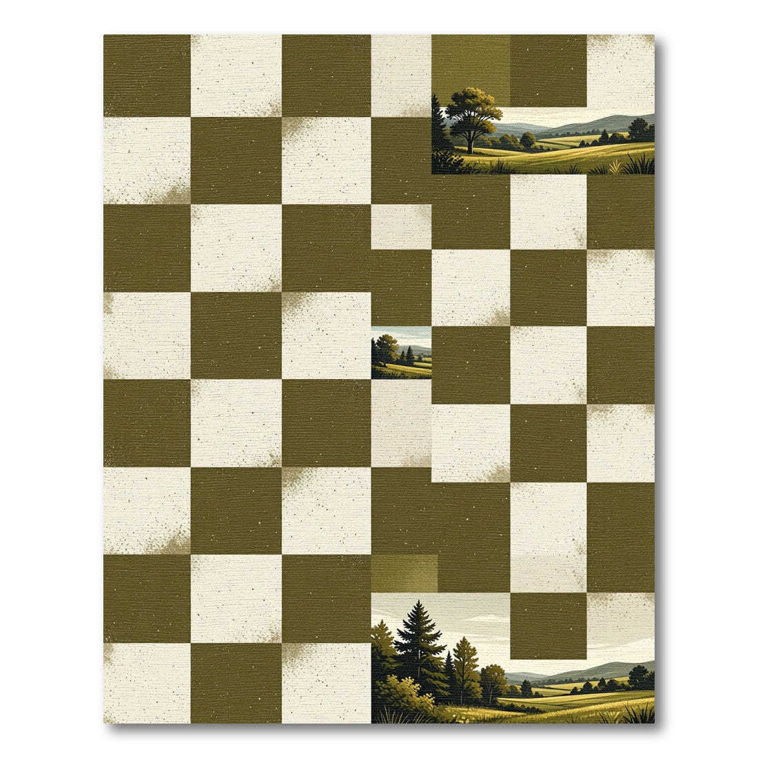 Checkerboard Nature Landscape Rug