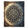 Elegant Gold Silver Ornate Medallion Rug