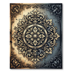 Elegant Gold Silver Ornate Medallion Rug