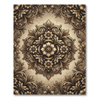 Intricate Bronze Floral Damask Medallion Rug
