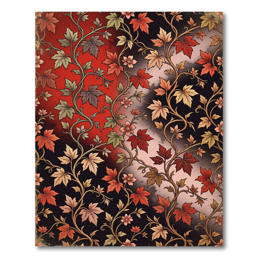 Crimson Autumn Maple Vine Scroll Rug