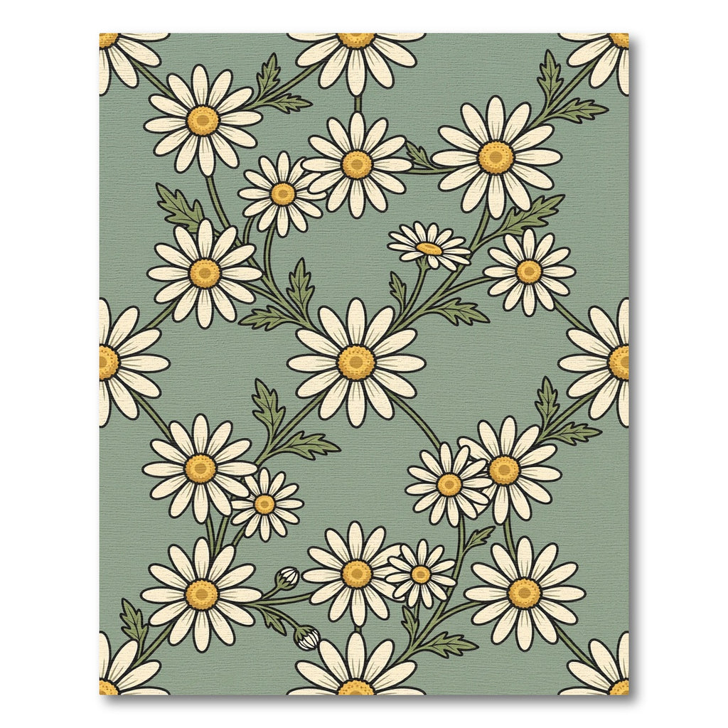 Sage Green Daisy Botanical Meadow Rug