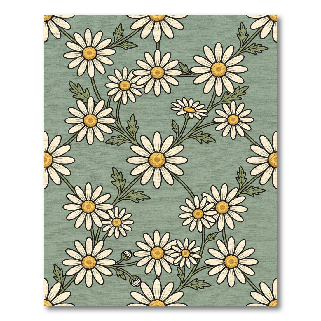 Sage Green Daisy Botanical Meadow Rug