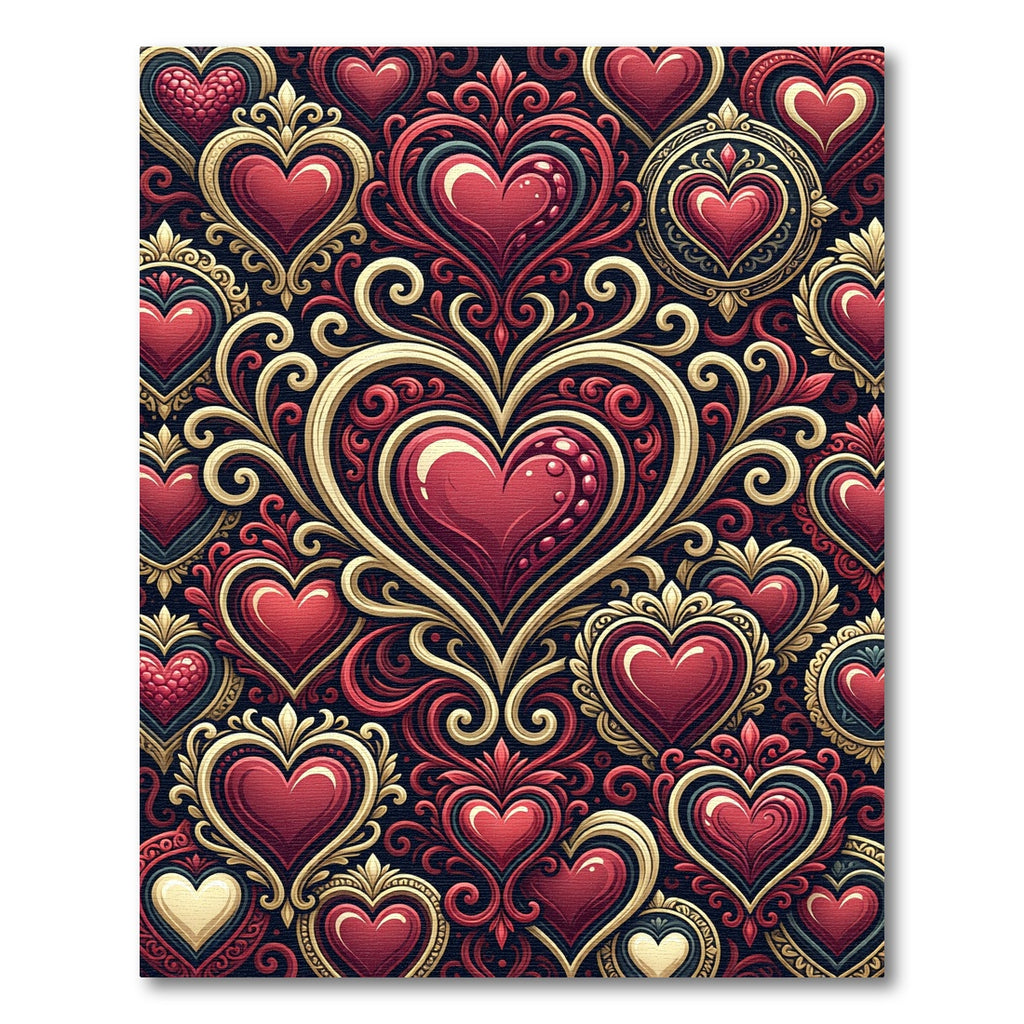 Crimson Heart Swirl Baroque Rug