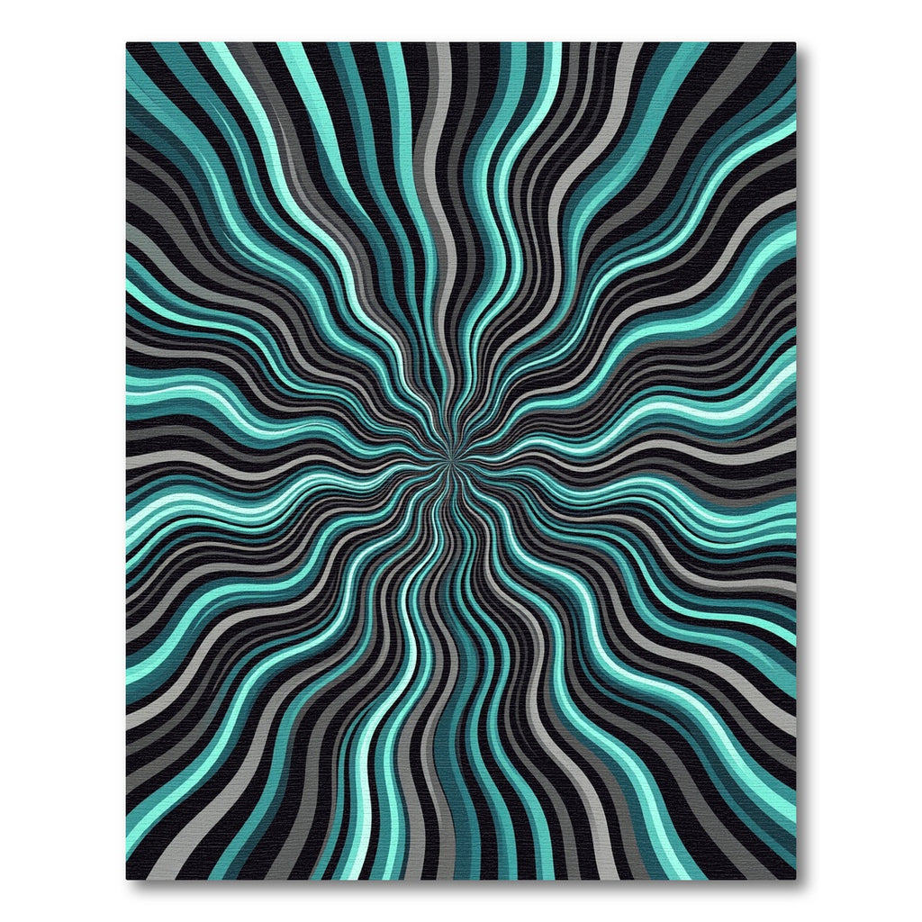 Teal and Gray Wavy Radial Burst Rug