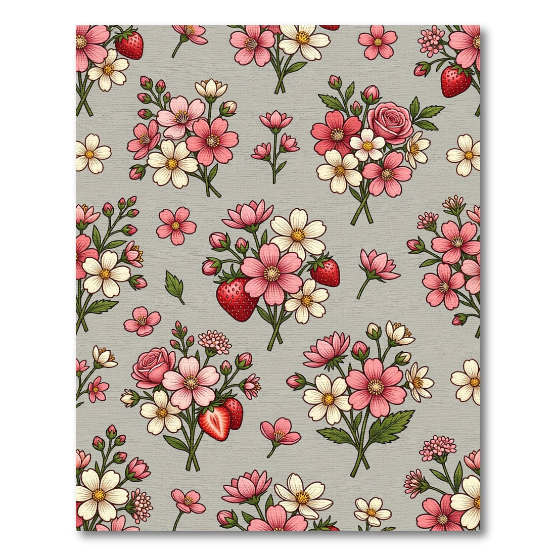 Whimsical Pink Strawberry Floral Bouquet Rug