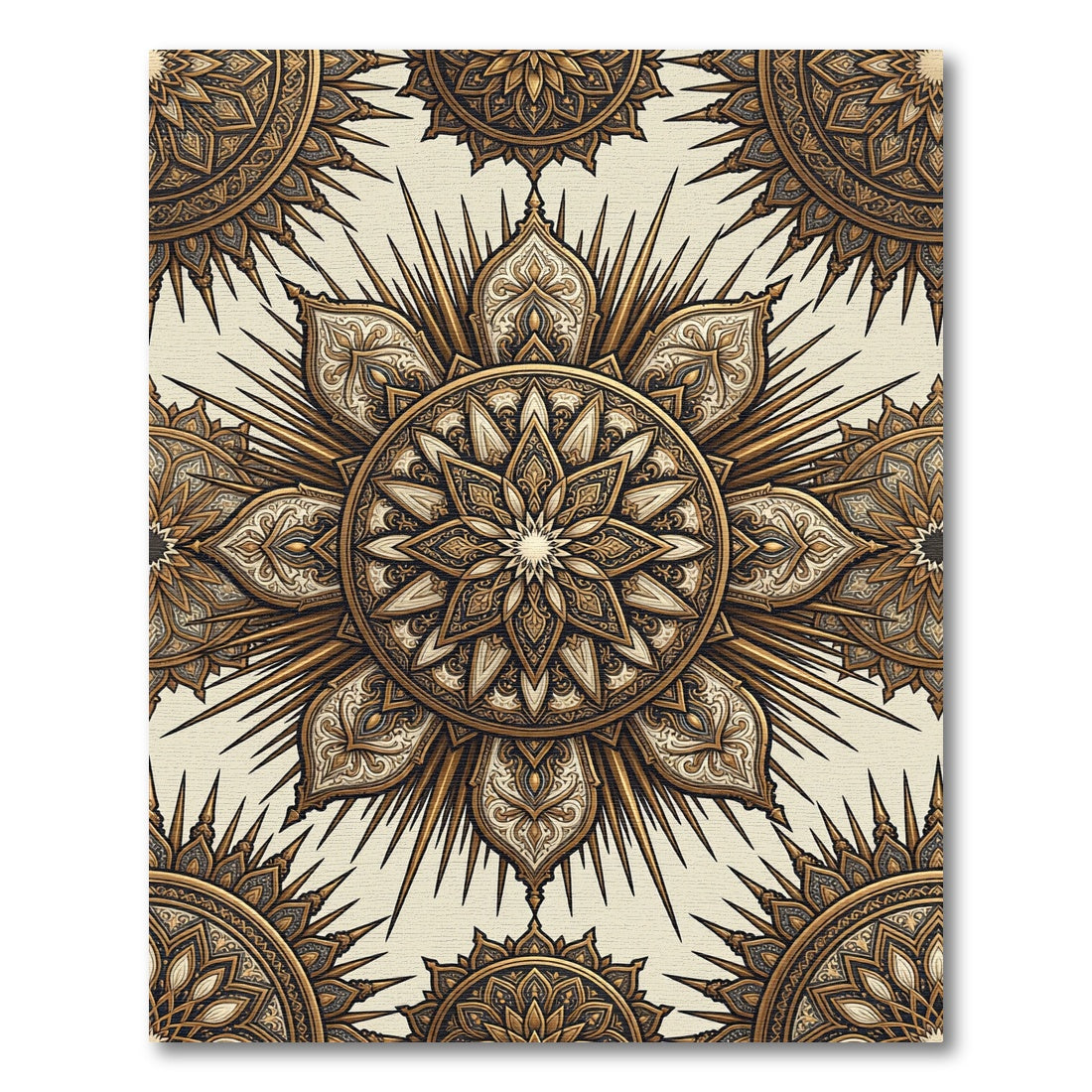 Golden Sunburst Medallion Mandala Rug