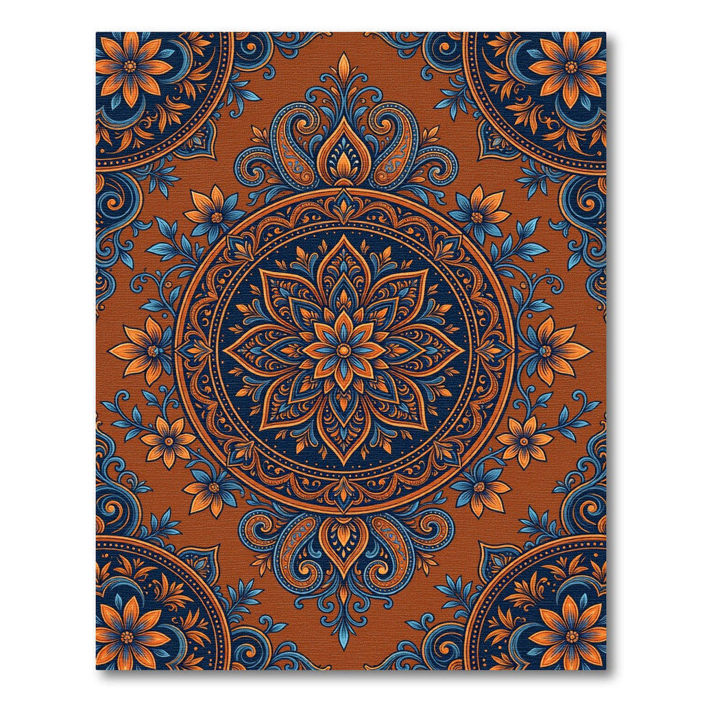 Ornate Indigo and Sienna Floral Medallion Rug