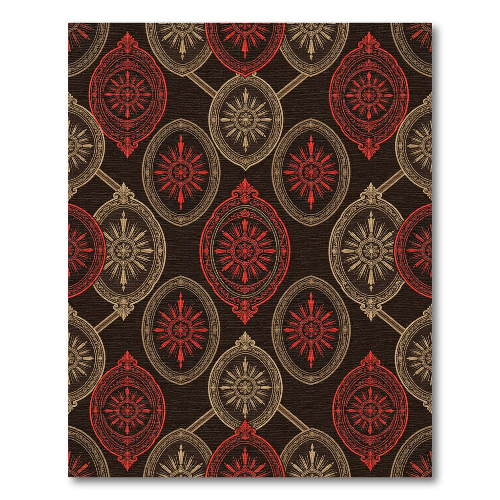 Rich Red Oval Medallion Brocade Rug