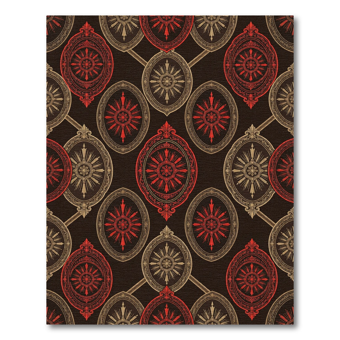 Rich Red Oval Medallion Brocade Rug