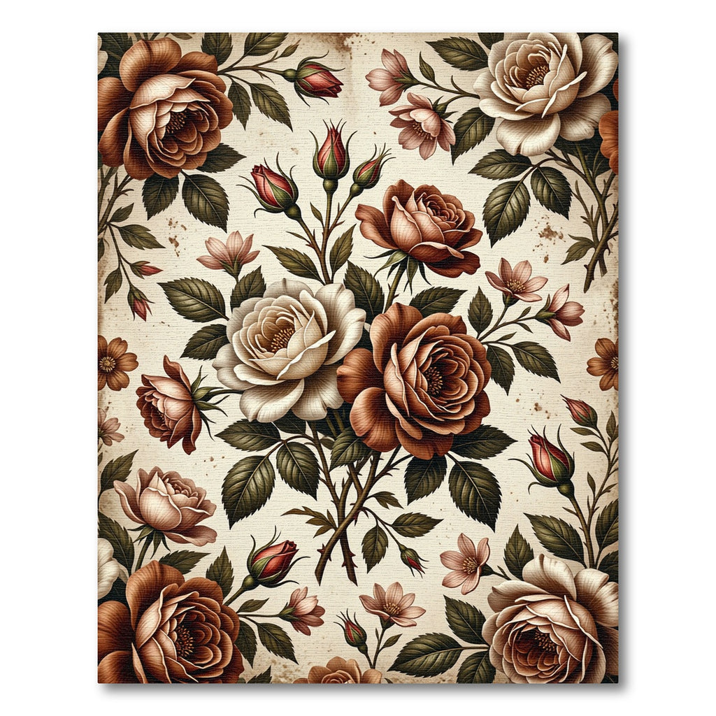 Vintage Earthy Rose Blossom Arrangement Rug