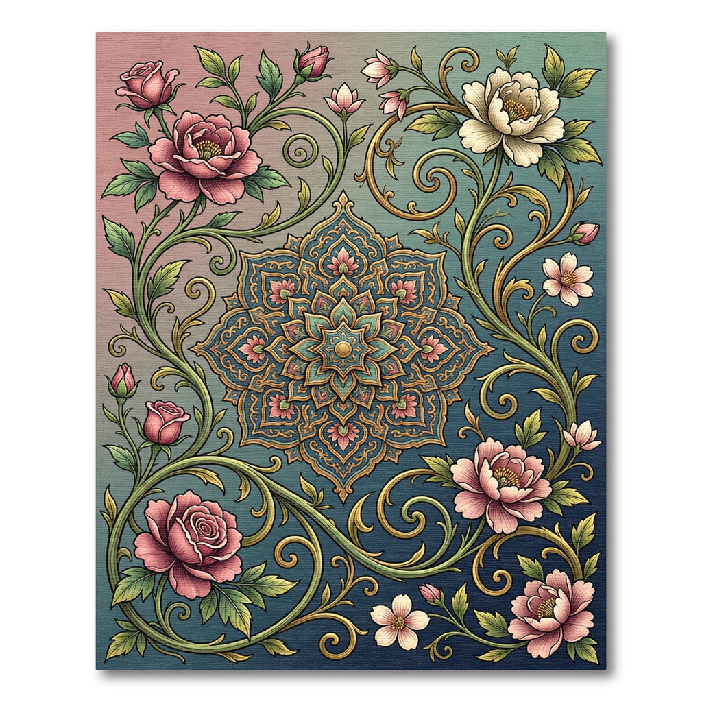 Floral Medallion with Golden Vines Rug
