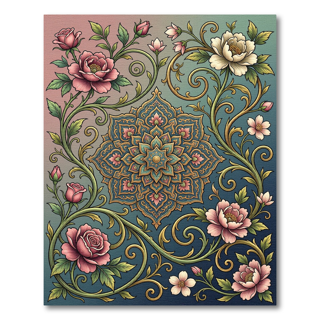 Floral Medallion with Golden Vines Rug