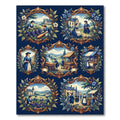 Colonial Blue European Rural Scenes Rug