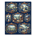 Colonial Blue European Rural Scenes Rug