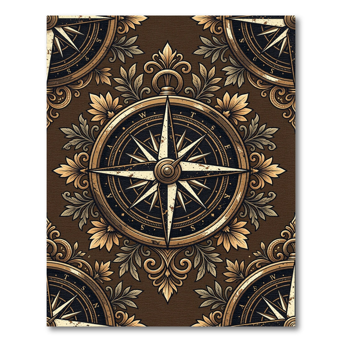 Vintage Golden Compass Floral Medallion Rug