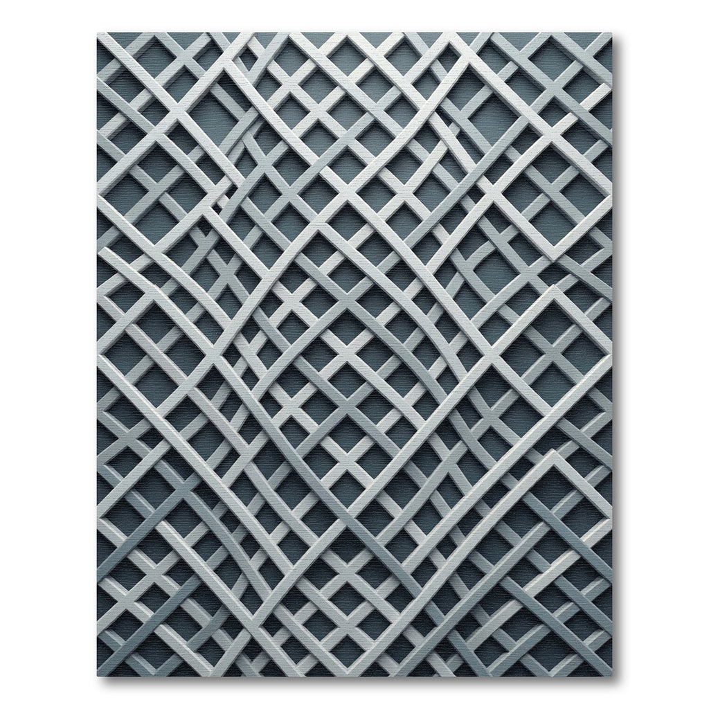 Contemporary Gray Interwoven Geometric Grid Rug