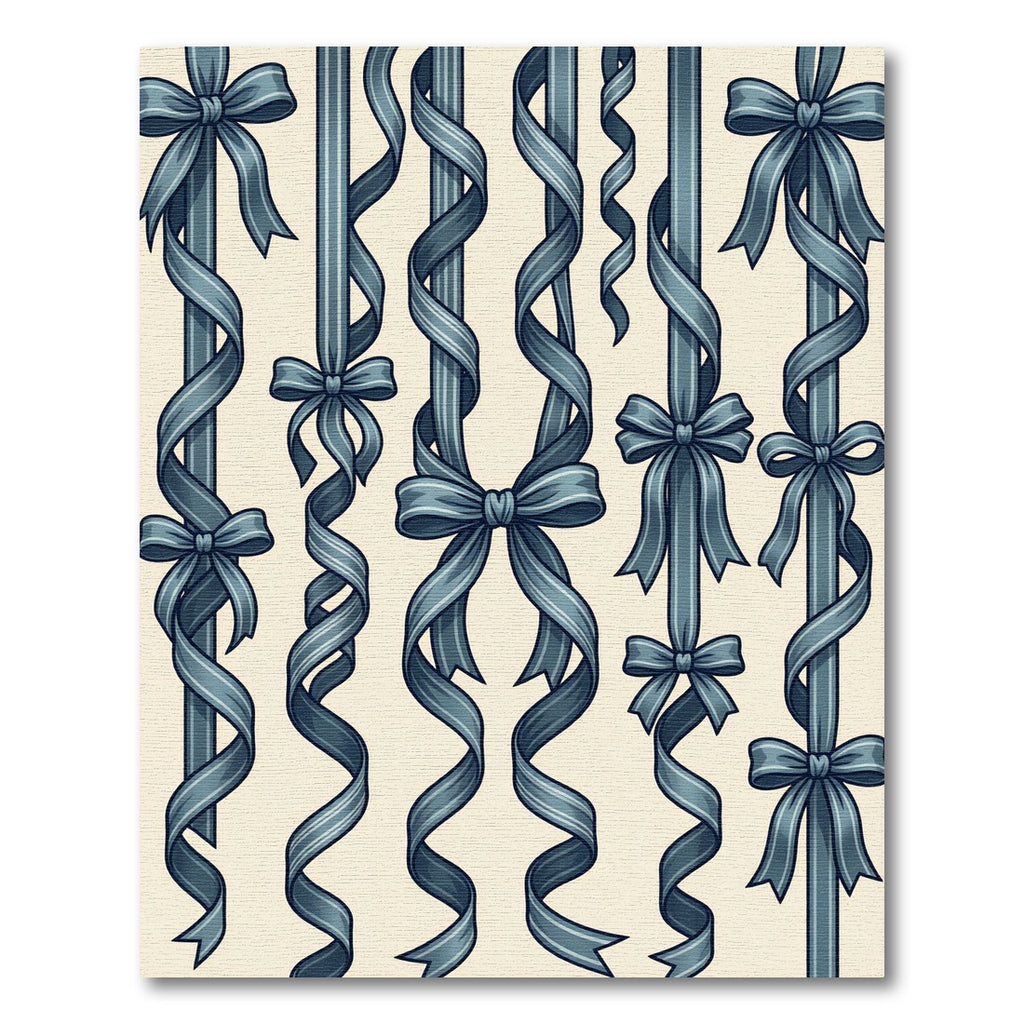 Elegant Blue Ribbon Bow Vertical Stripe Rug