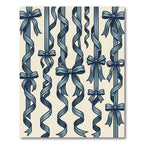 Elegant Blue Ribbon Bow Vertical Stripe Rug