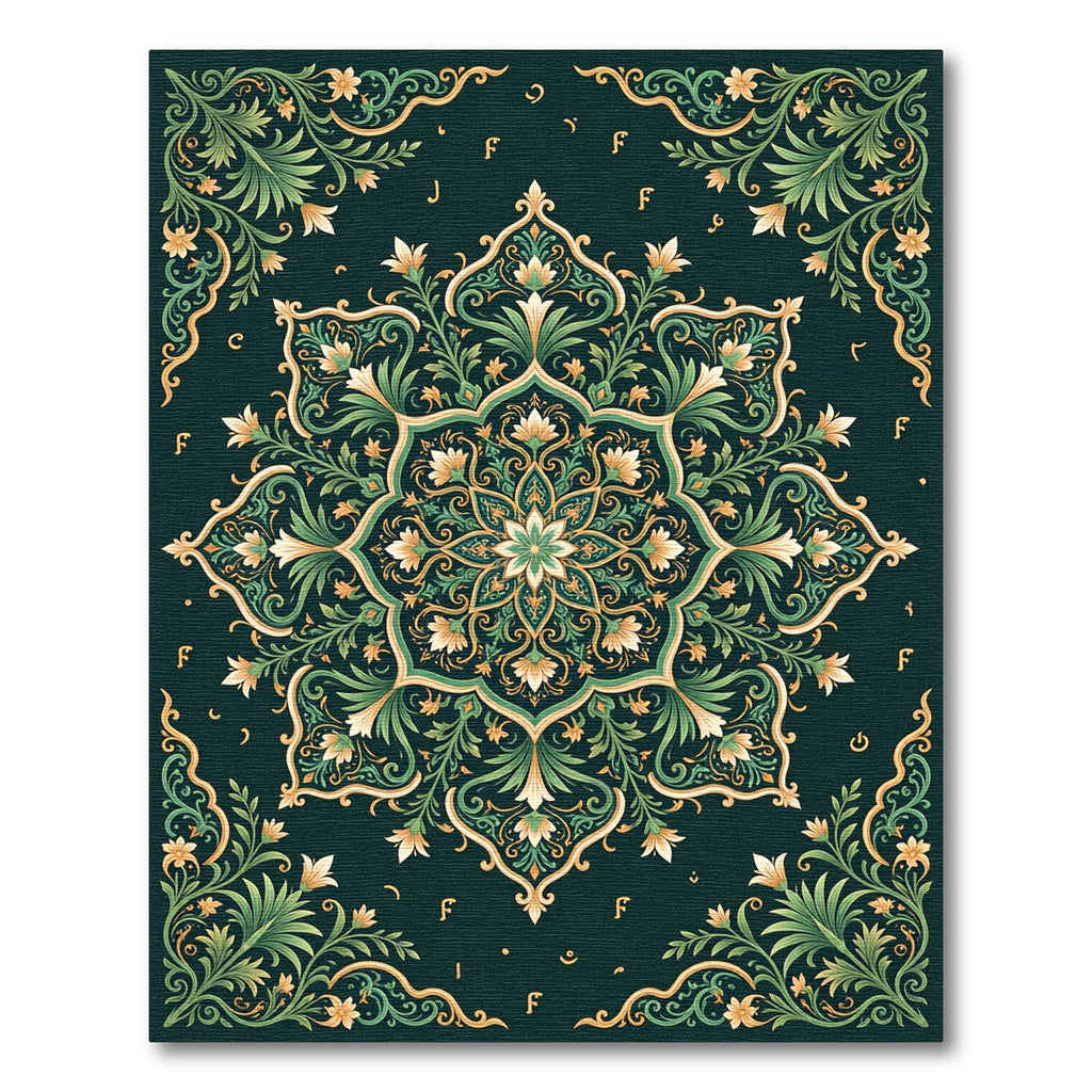 Ornate Verdant Bloom Mandala Rug