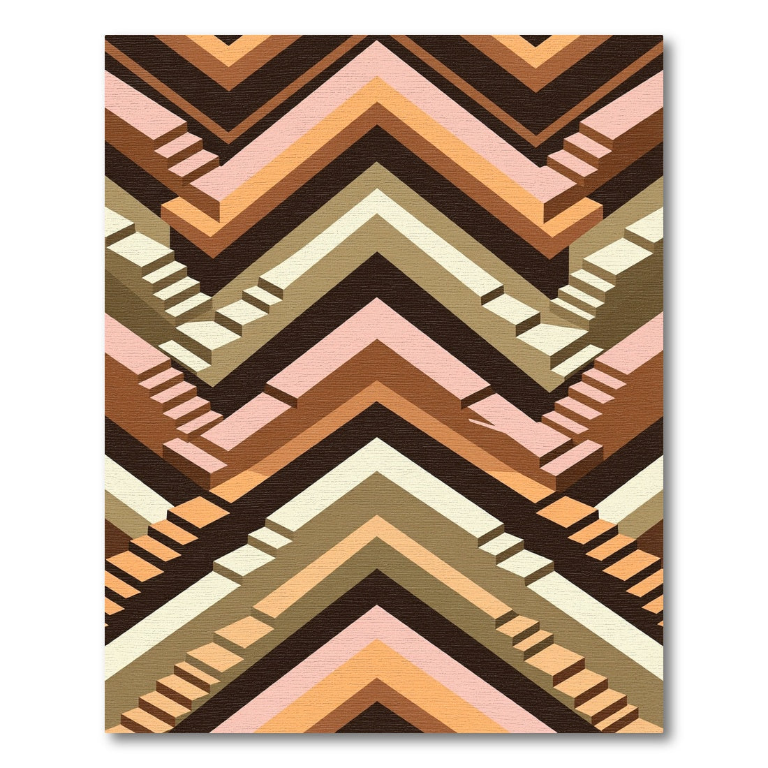 Earthy Tones Geometric Staircase Illusion Rug