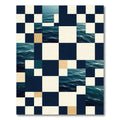 Geometric Ocean Wave Navy Checkerboard Rug