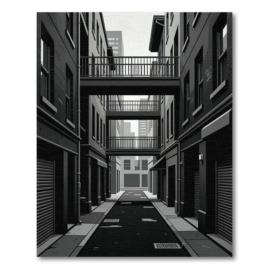 Monochromatic Cityscape Courtyard Aerial Bridge Rug