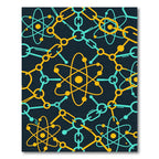 Teal and Golden Atomic Molecular Grid Rug