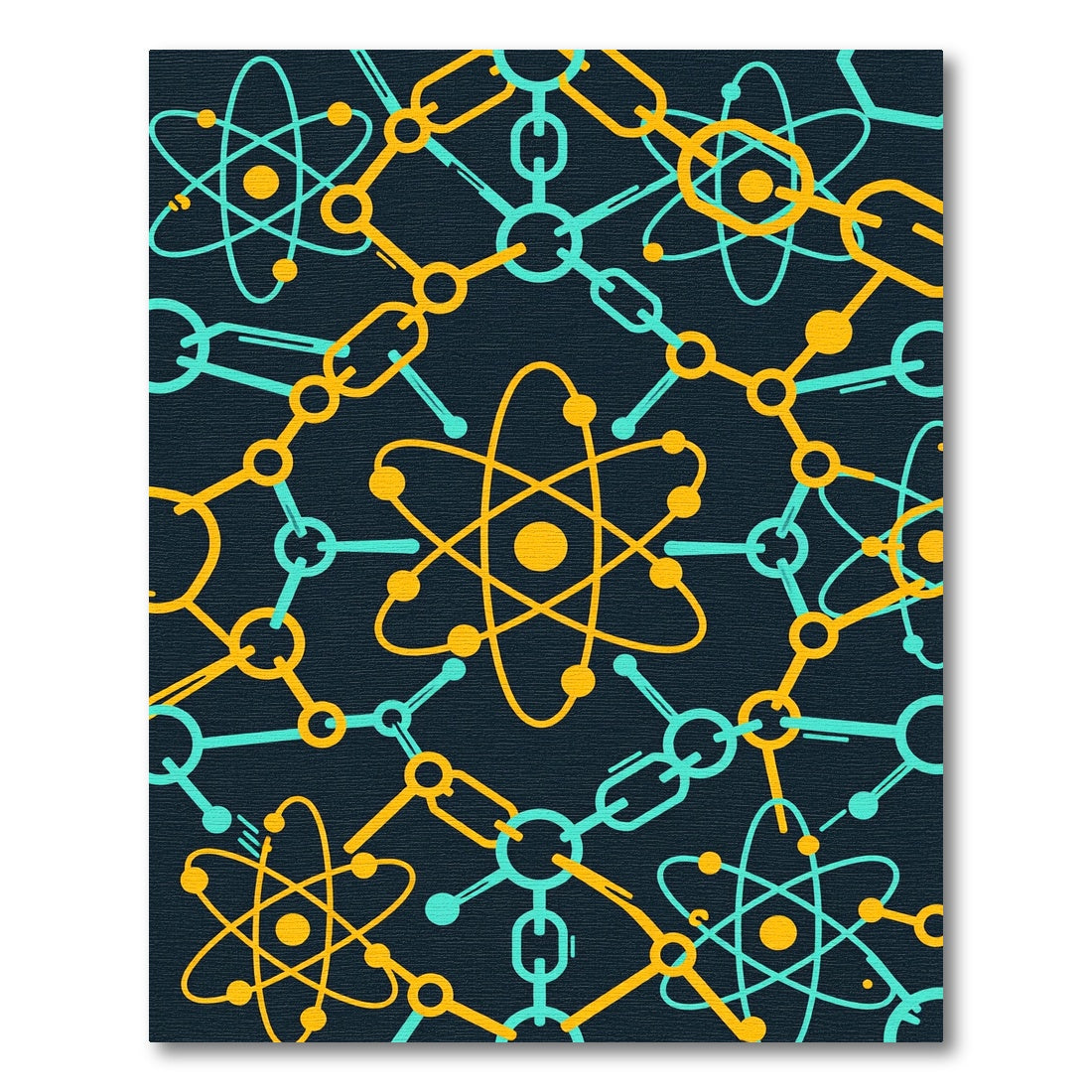 Teal and Golden Atomic Molecular Grid Rug